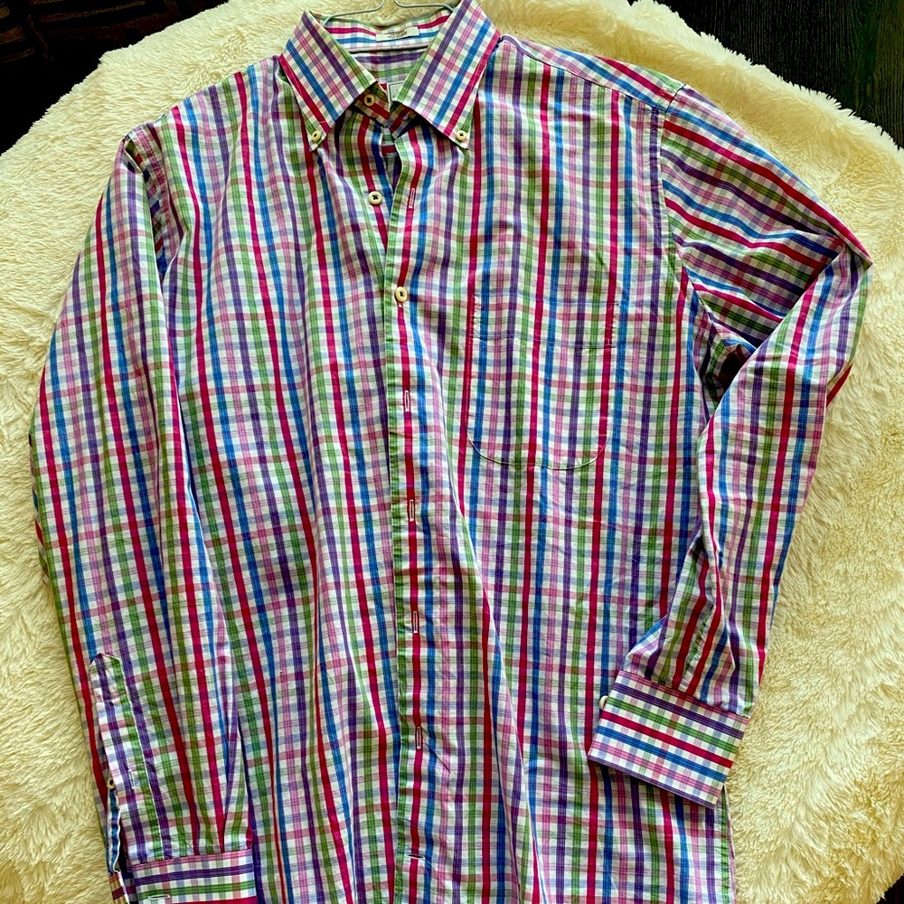 Men’s Primary Color Plaid Button Down Shirt.